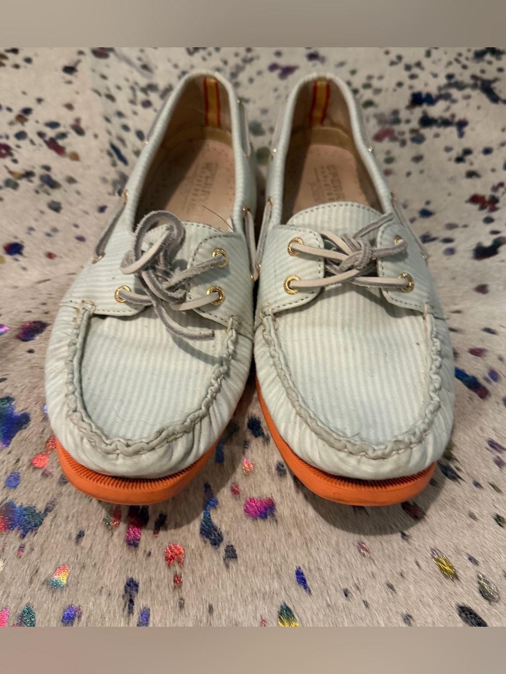 Sperry x J.Crew Canvas Boat Shoes with Orange Sole